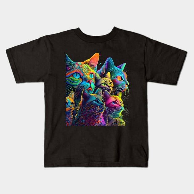 Psychedelic Kitties Kids T-Shirt by GypsyBluegrassDesigns